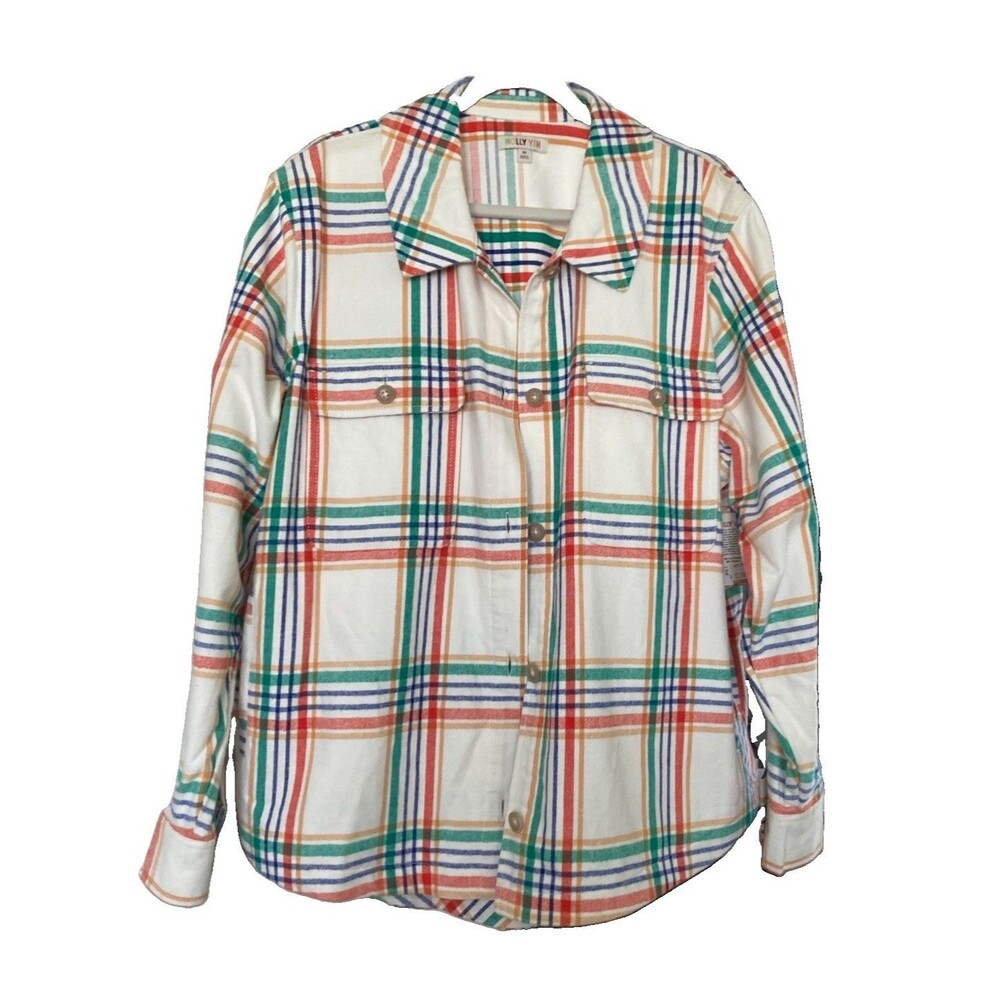 NEW Molly Yeh Shacket Plaid XL White Long Sleeve Jacket Flannel